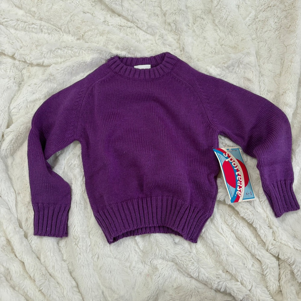 VTG sportease Kids Purple 6X Acrylic Knit Sweater‎ Pullover Casual NWT Deadstock